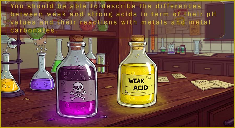 Differences between weak and strong acids.